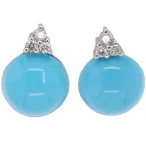 Turquoise and diamond earrings set in 18ct -750 (18k) - Click Image to Close